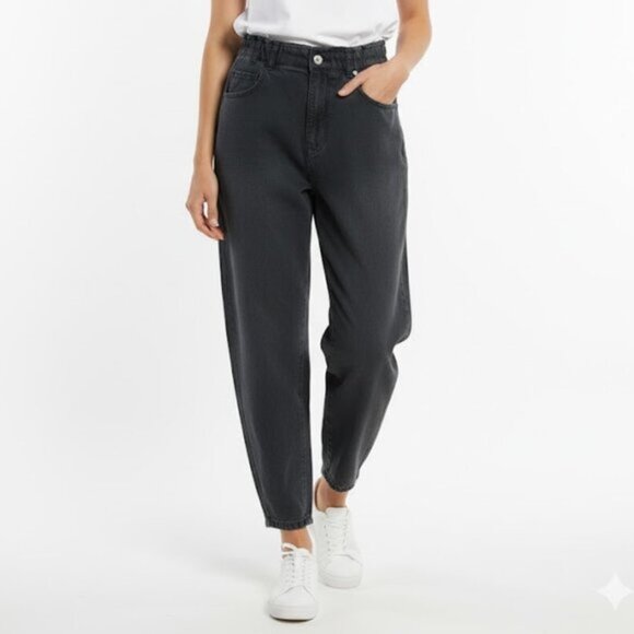 PILCRO Black Denim Paperbag Waist Women's Cropped Jeans Size 27 Petite - Picture 1 of 10